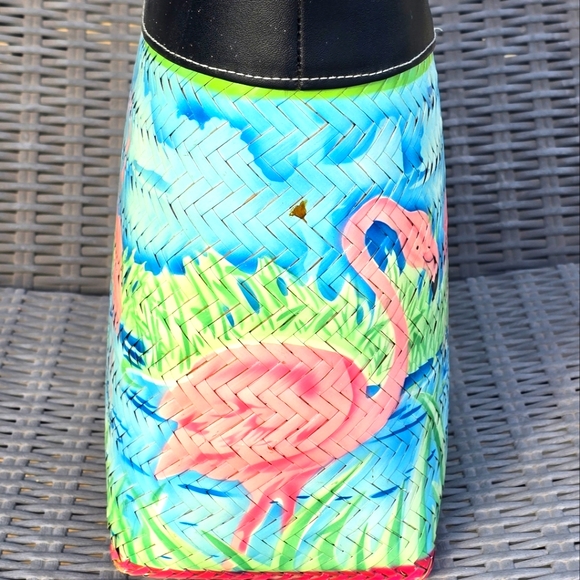 Hand Painted Flamingo Wicker Purse Artist: Paul Brent for Sun & Sand - Picture 3 of 10